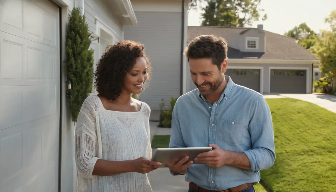 Homeowner reviewing garage door options with a local provider in the Fremont area